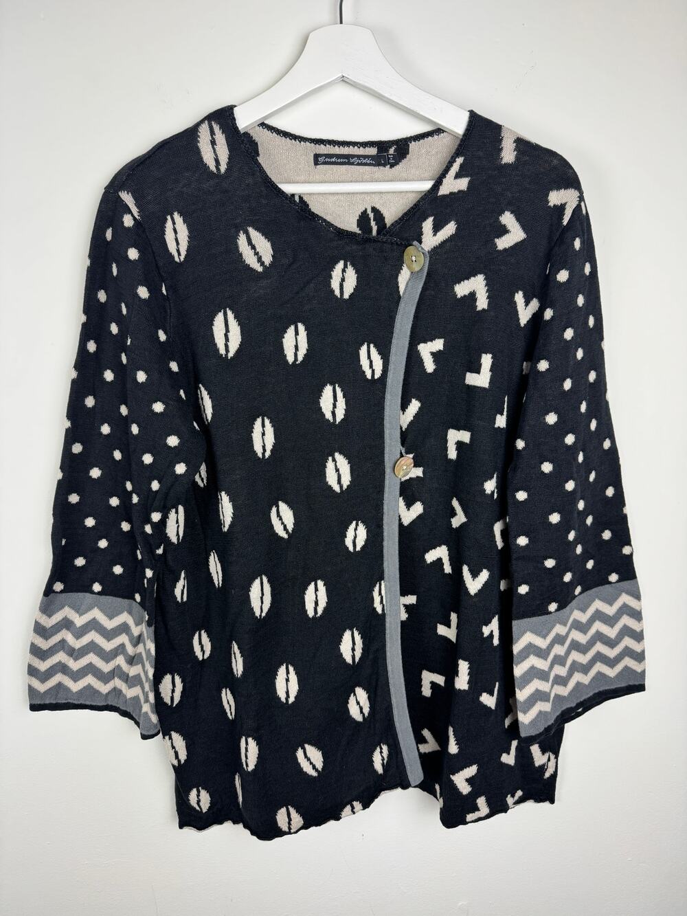 Gudrun Sjoden Abstract Coffee Bean Cardigan Sweater L